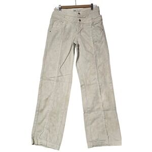 ZARA Double Waistband Denim Wide Leg Jeans Cream Beige Womens Sz 6 Asymmetrical